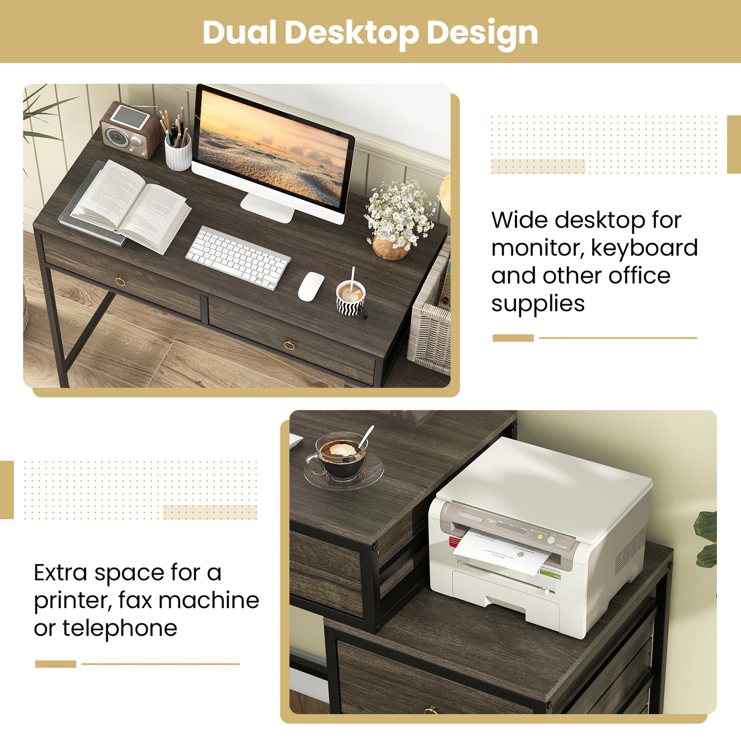Computer Desk With 5 Drawers, Side File Cabinet, Gray Computer Desks at Gallery Canada