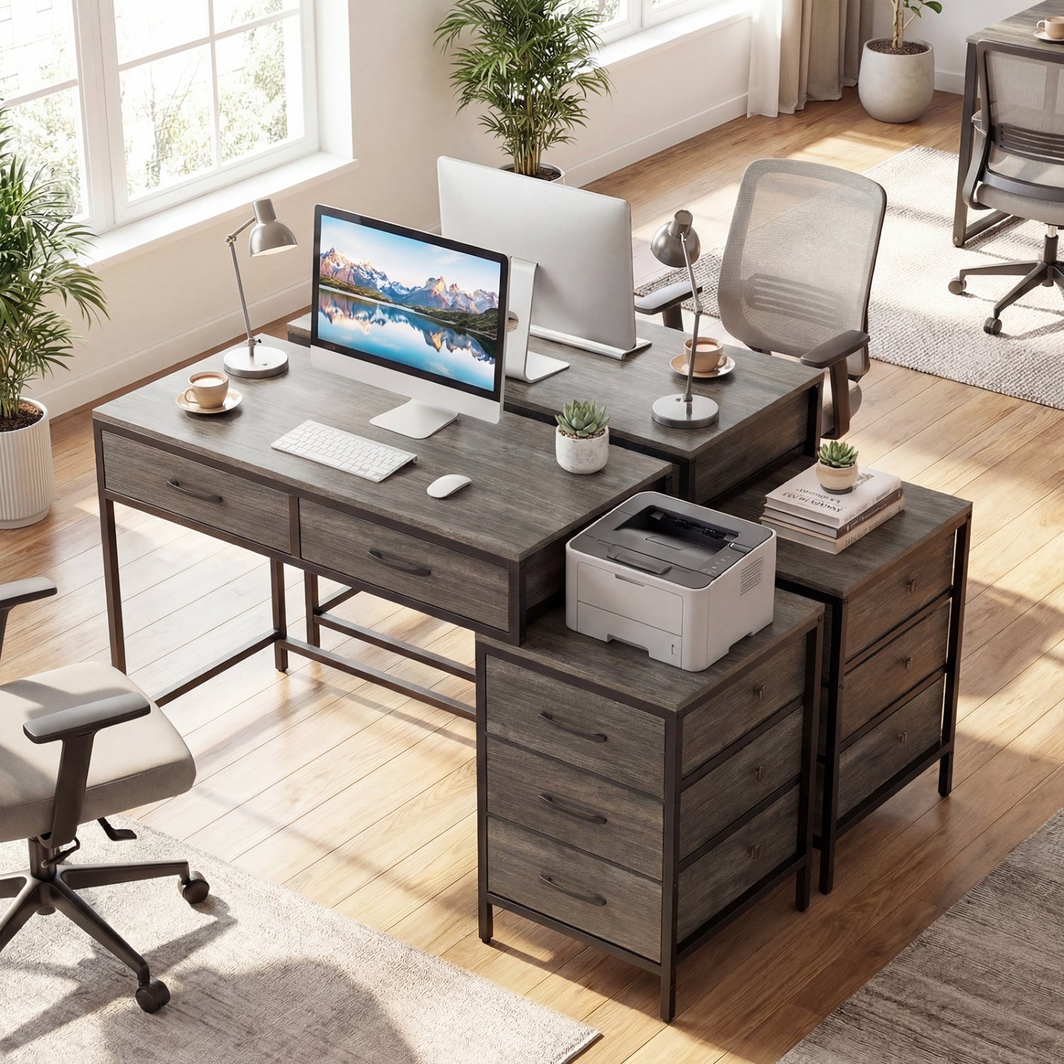 Computer Desk With 5 Drawers, Printer Stand, Oak Computer Desks at Gallery Canada