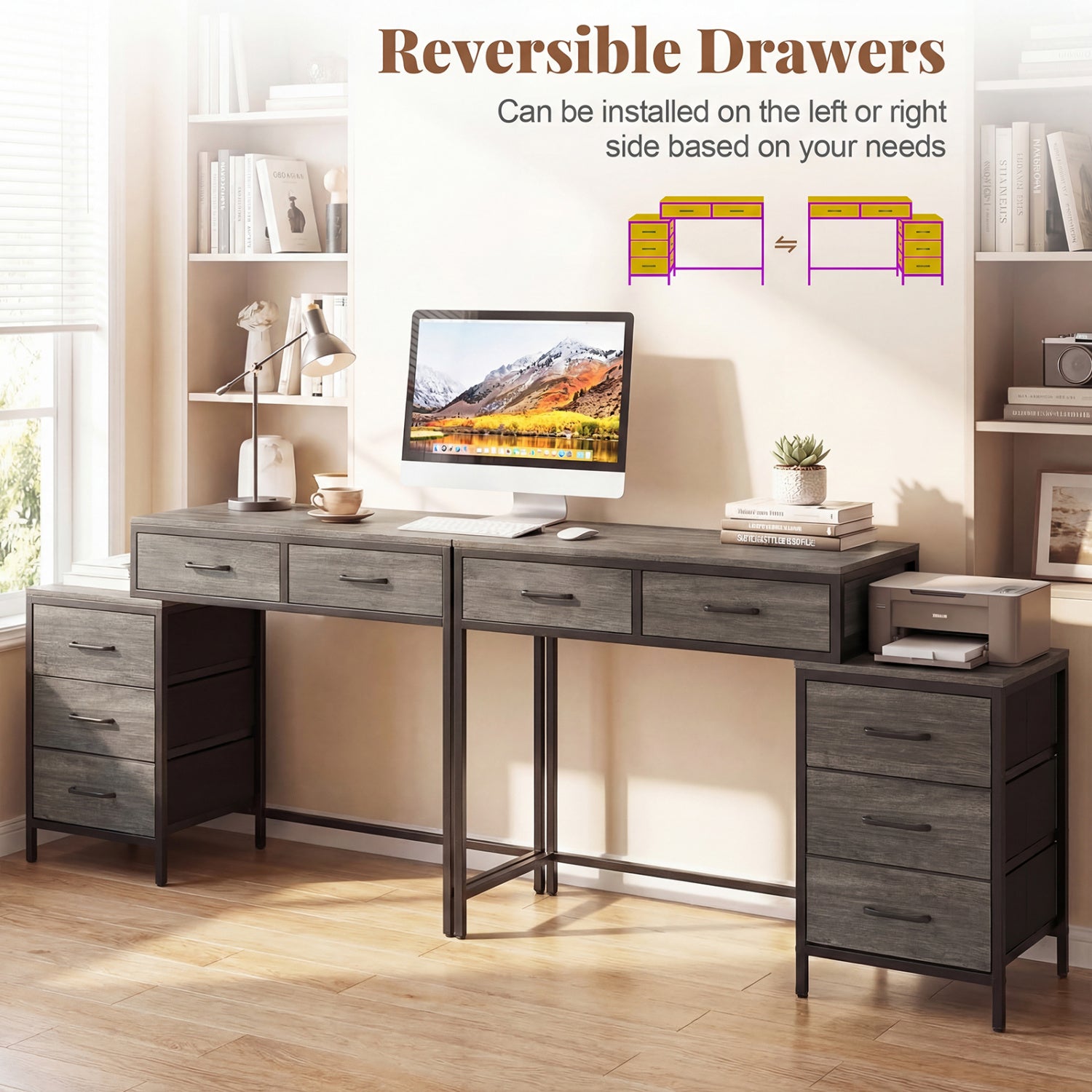 Computer Desk With 5 Drawers, Printer Stand, Oak Computer Desks at Gallery Canada