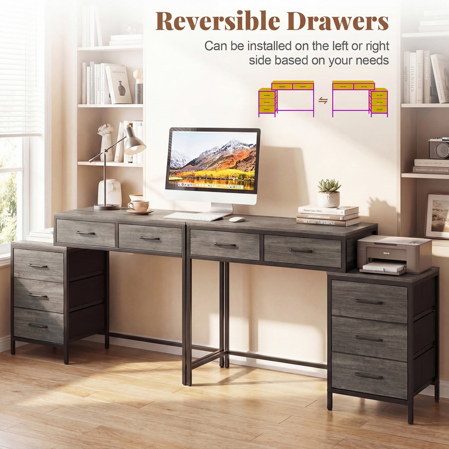 Computer Desk With 5 Drawers, Printer Stand, Oak Computer Desks at Gallery Canada