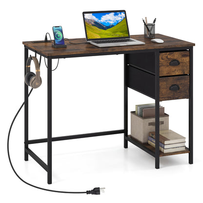 Computer Desk With Charging Station, 2 Fabric Drawers, Brown Computer Desks at Gallery Canada