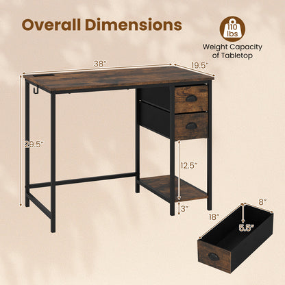 Computer Desk With Charging Station, 2 Fabric Drawers, Brown Computer Desks at Gallery Canada