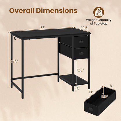 Computer Desk With Charging Station, 2 Fabric Drawers, Black Computer Desks at Gallery Canada
