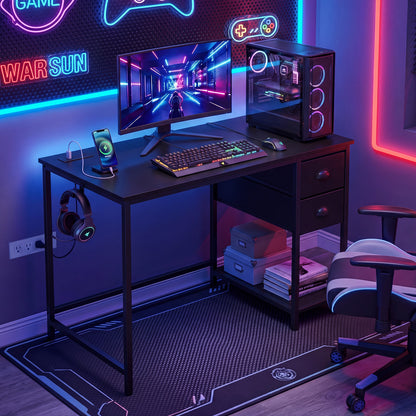 Computer Desk With Charging Station, 2 Fabric Drawers, Black Computer Desks at Gallery Canada