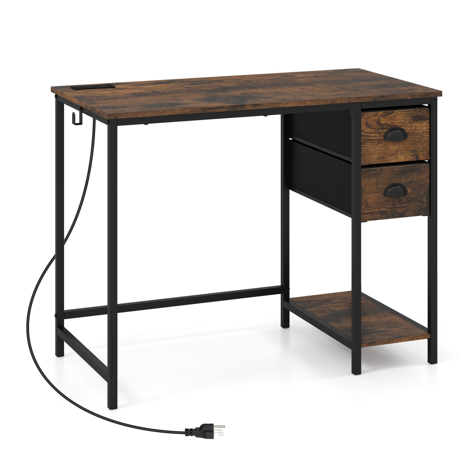 Computer Desk With Charging Station, 2 Fabric Drawers, Brown Computer Desks at Gallery Canada