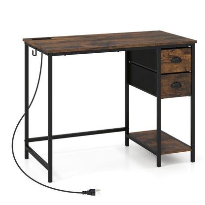Computer Desk With Charging Station, 2 Fabric Drawers, Brown Computer Desks at Gallery Canada