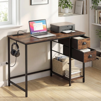 Computer Desk With Charging Station, 2 Fabric Drawers, Brown Computer Desks at Gallery Canada