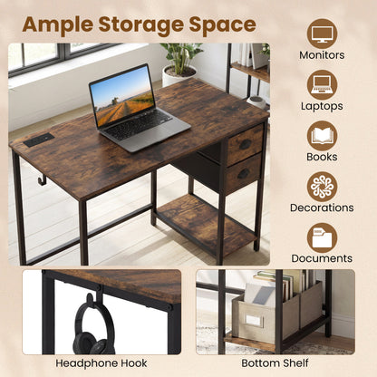 Computer Desk With Charging Station, 2 Fabric Drawers, Brown Computer Desks at Gallery Canada