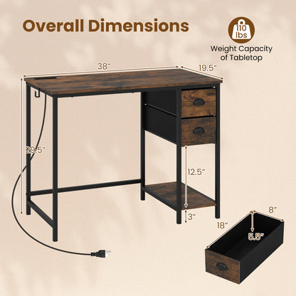 Computer Desk With Charging Station, 2 Fabric Drawers, Brown Computer Desks at Gallery Canada