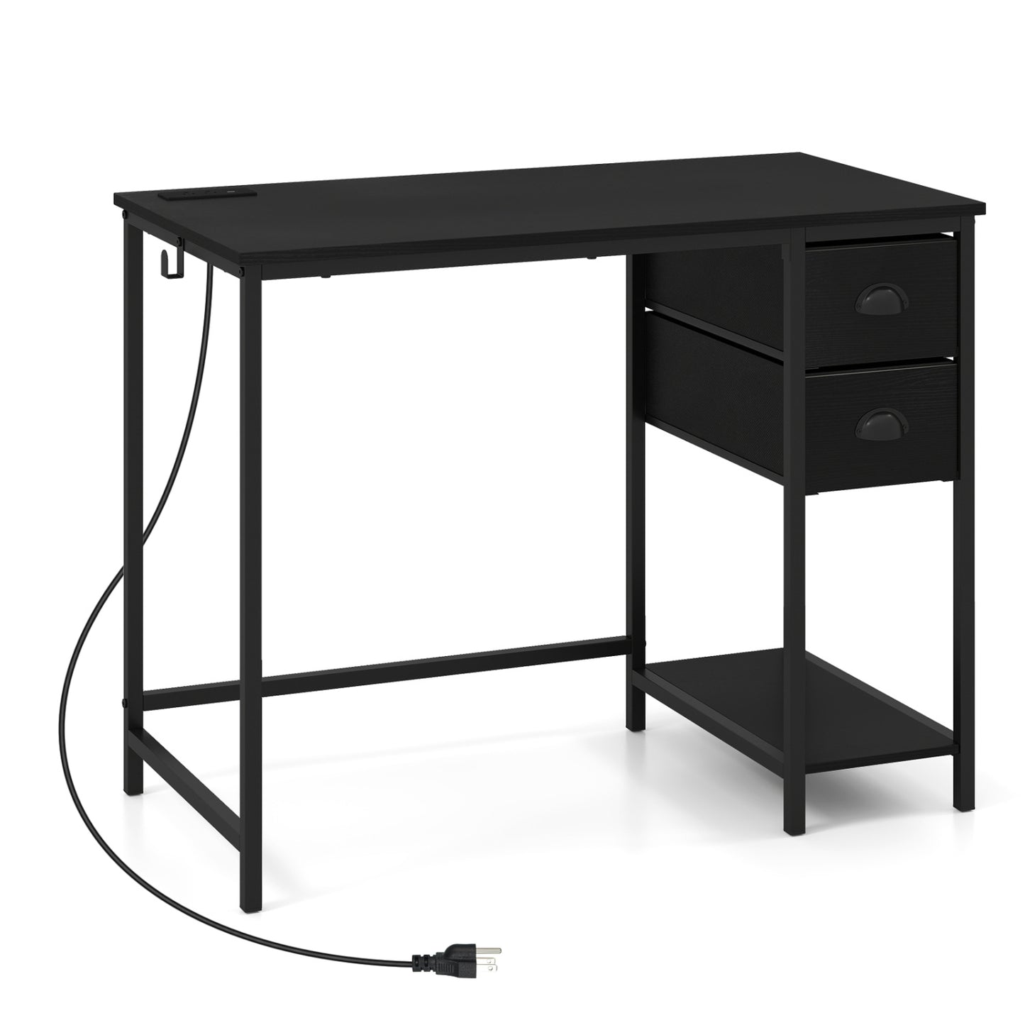 Computer Desk With Charging Station, 2 Fabric Drawers, Black Computer Desks at Gallery Canada