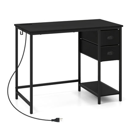Computer Desk With Charging Station, 2 Fabric Drawers, Black Computer Desks at Gallery Canada