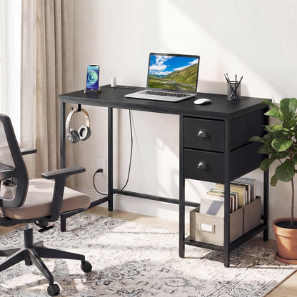 Computer Desk With Charging Station, 2 Fabric Drawers, Black Computer Desks at Gallery Canada