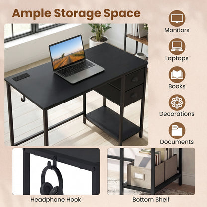 Computer Desk With Charging Station, 2 Fabric Drawers, Black Computer Desks at Gallery Canada