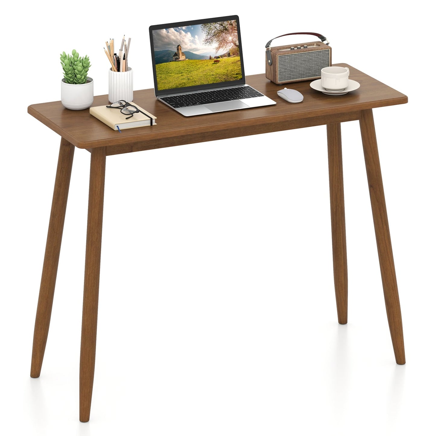 Computer Desk with Rubber Wood Legs, Walnut