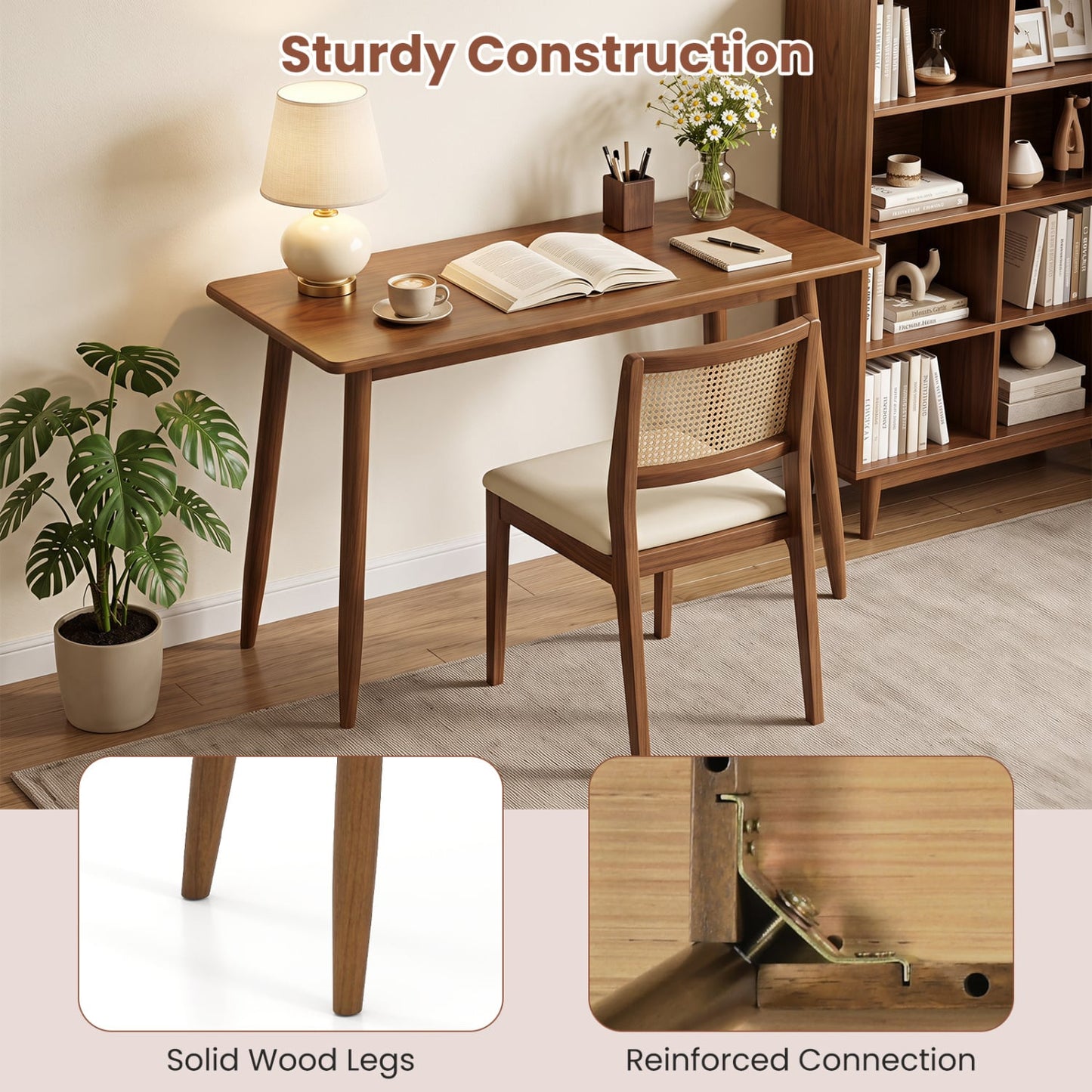 Computer Desk with Rubber Wood Legs, Walnut