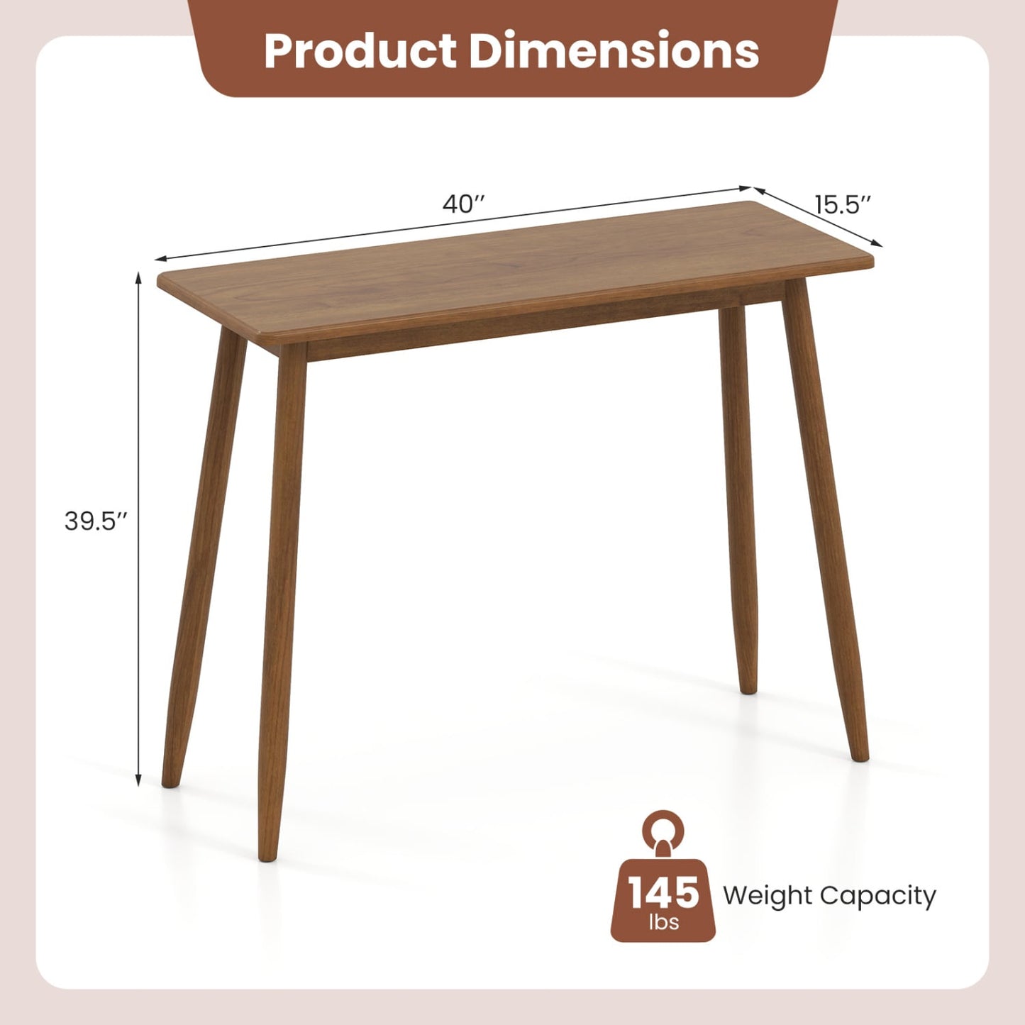 Computer Desk with Rubber Wood Legs, Walnut