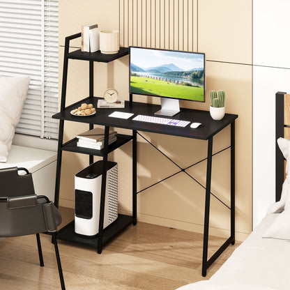 Computer Desk with Shelves and 3-Tier Storage Bookshelf, Black Writing Desks at Gallery Canada