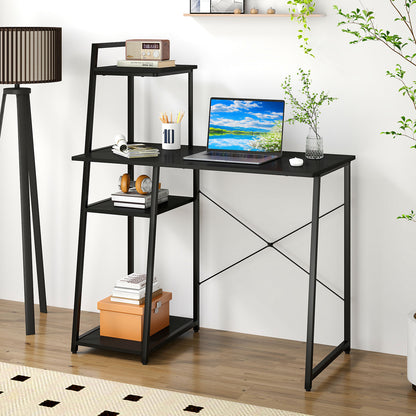 Computer Desk with Shelves and 3-Tier Storage Bookshelf, Black Writing Desks at Gallery Canada