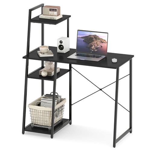 Computer Desk with Shelves and 3-Tier Storage Bookshelf, Black