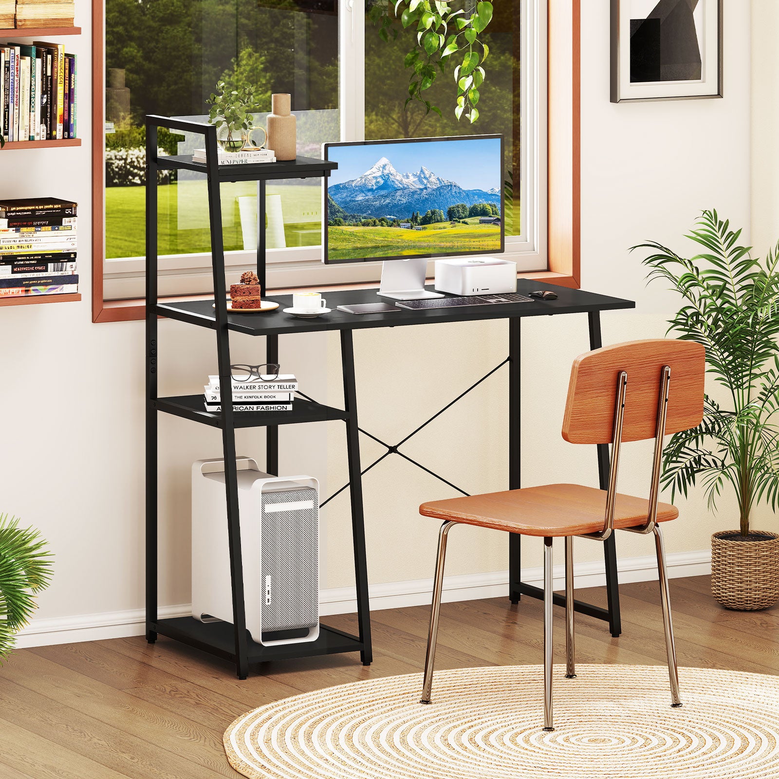Computer Desk with Shelves and 3-Tier Storage Bookshelf, Black Writing Desks at Gallery Canada