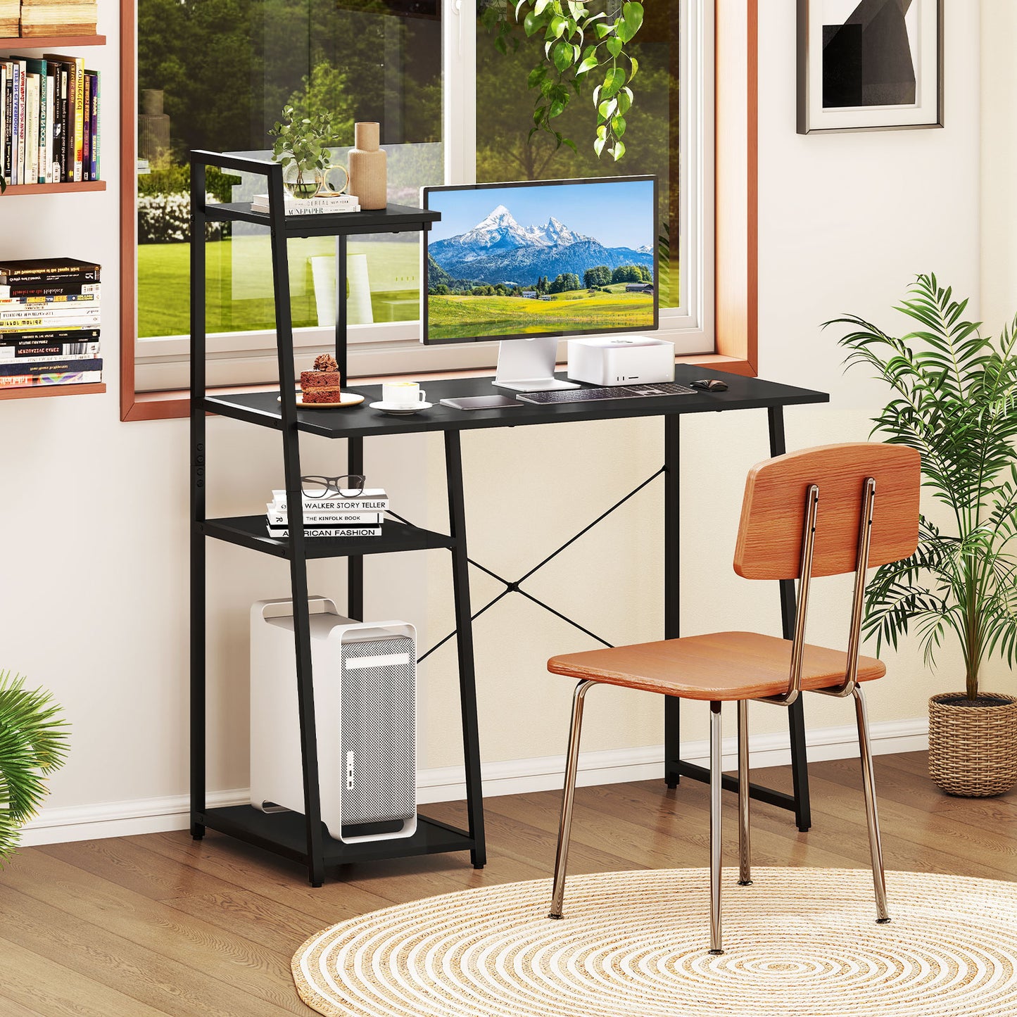 Computer Desk with Shelves and 3-Tier Storage Bookshelf, Black Writing Desks at Gallery Canada