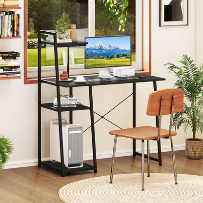 Computer Desk with Shelves and 3-Tier Storage Bookshelf, Black Writing Desks at Gallery Canada