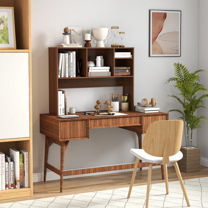 Computer Desktop Bookcase with 4 Cubbies and Open Back Compartment-HT, Walnut Bookcases at Gallery Canada