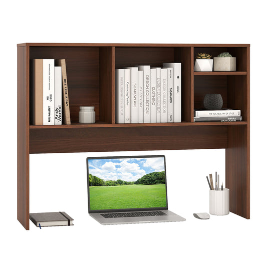 Computer Desktop Bookcase with 4 Cubbies and Open Back Compartment-HT, Walnut Bookcases Walnut at Gallery Canada
