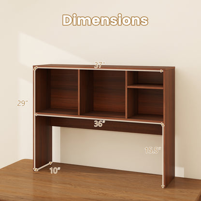 Computer Desktop Bookcase with 4 Cubbies and Open Back Compartment-HT, Walnut Bookcases at Gallery Canada