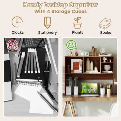 Computer Desktop Bookcase with 4 Cubbies and Open Back Compartment-HT, Walnut Bookcases at Gallery Canada
