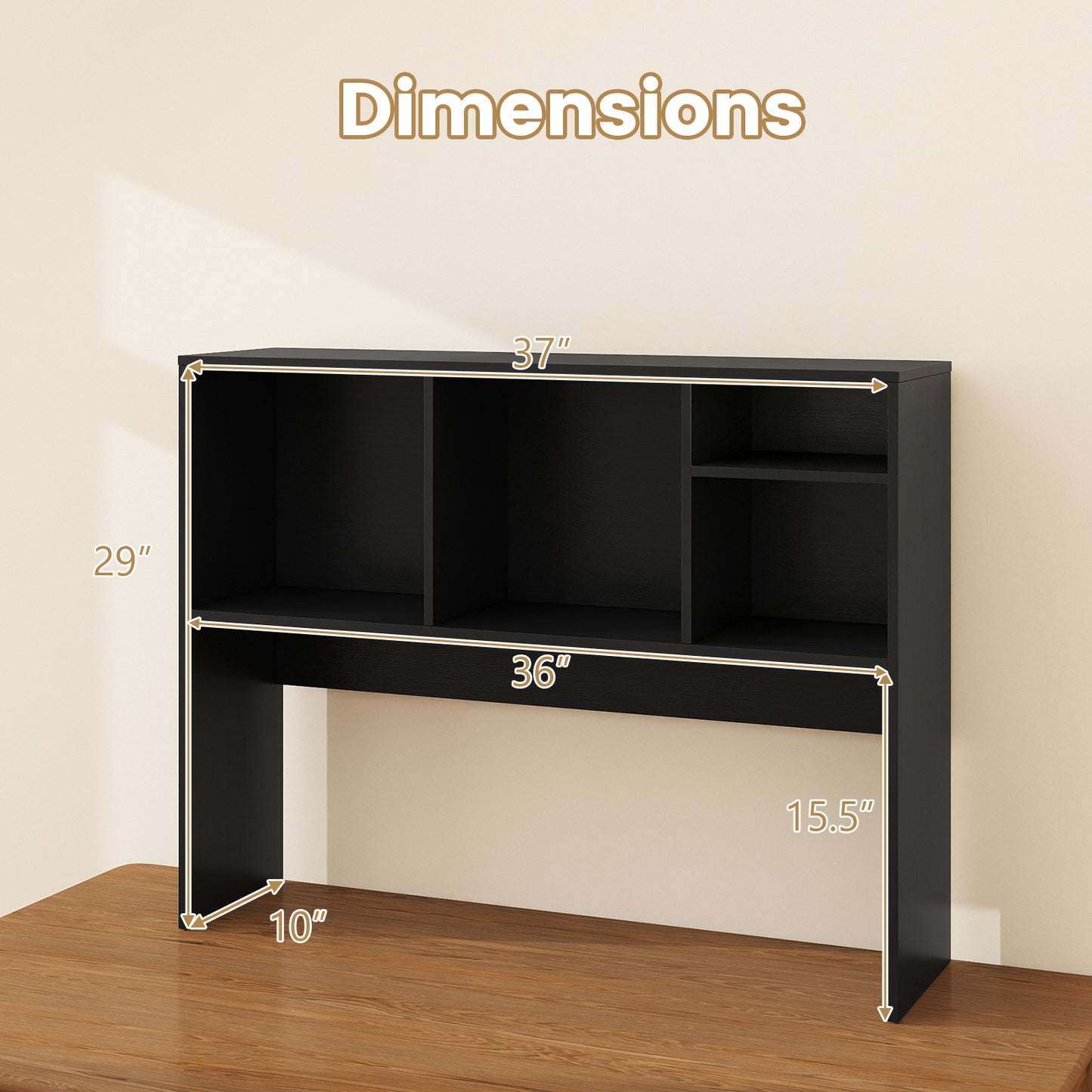 Computer Desktop Bookcase with 4 Cubbies and Open Back Compartment-DK, Black Bookcases at Gallery Canada