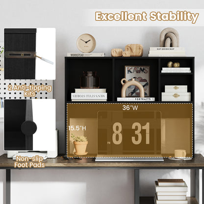 Computer Desktop Bookcase with 4 Cubbies and Open Back Compartment-DK, Black Bookcases at Gallery Canada