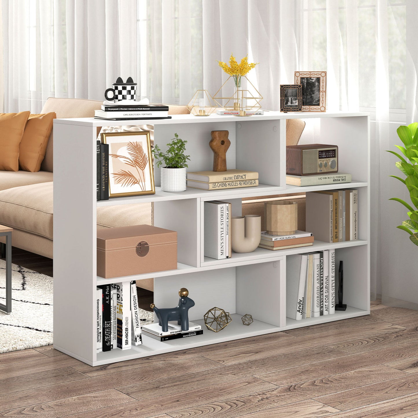 Concave & Convex Bookshelf Set, 3 Shelves, Anti-Toppling, White