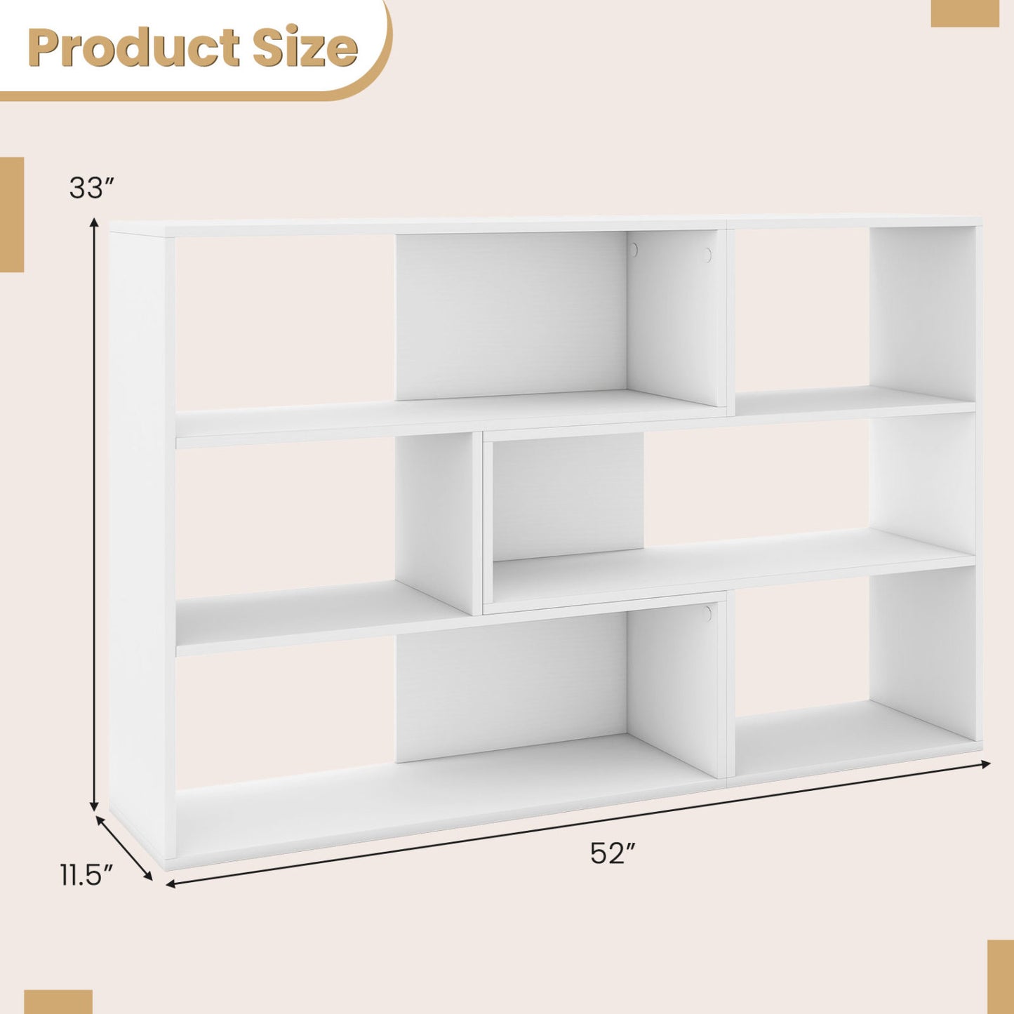 Concave & Convex Bookshelf Set, 3 Shelves, Anti-Toppling, White