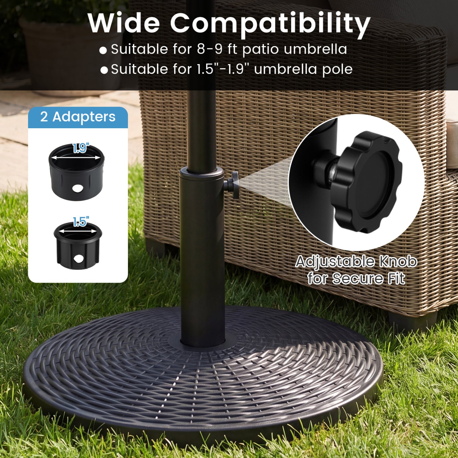 Concrete Patio Umbrella Base, Rattan Pattern, Black Outdoor Umbrella Bases at Gallery Canada