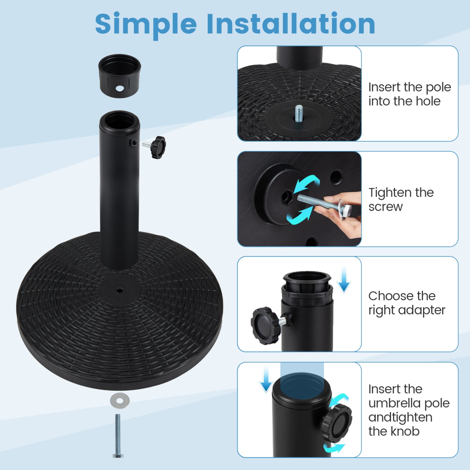 Concrete Patio Umbrella Base, Rattan Pattern, Black Outdoor Umbrella Bases at Gallery Canada
