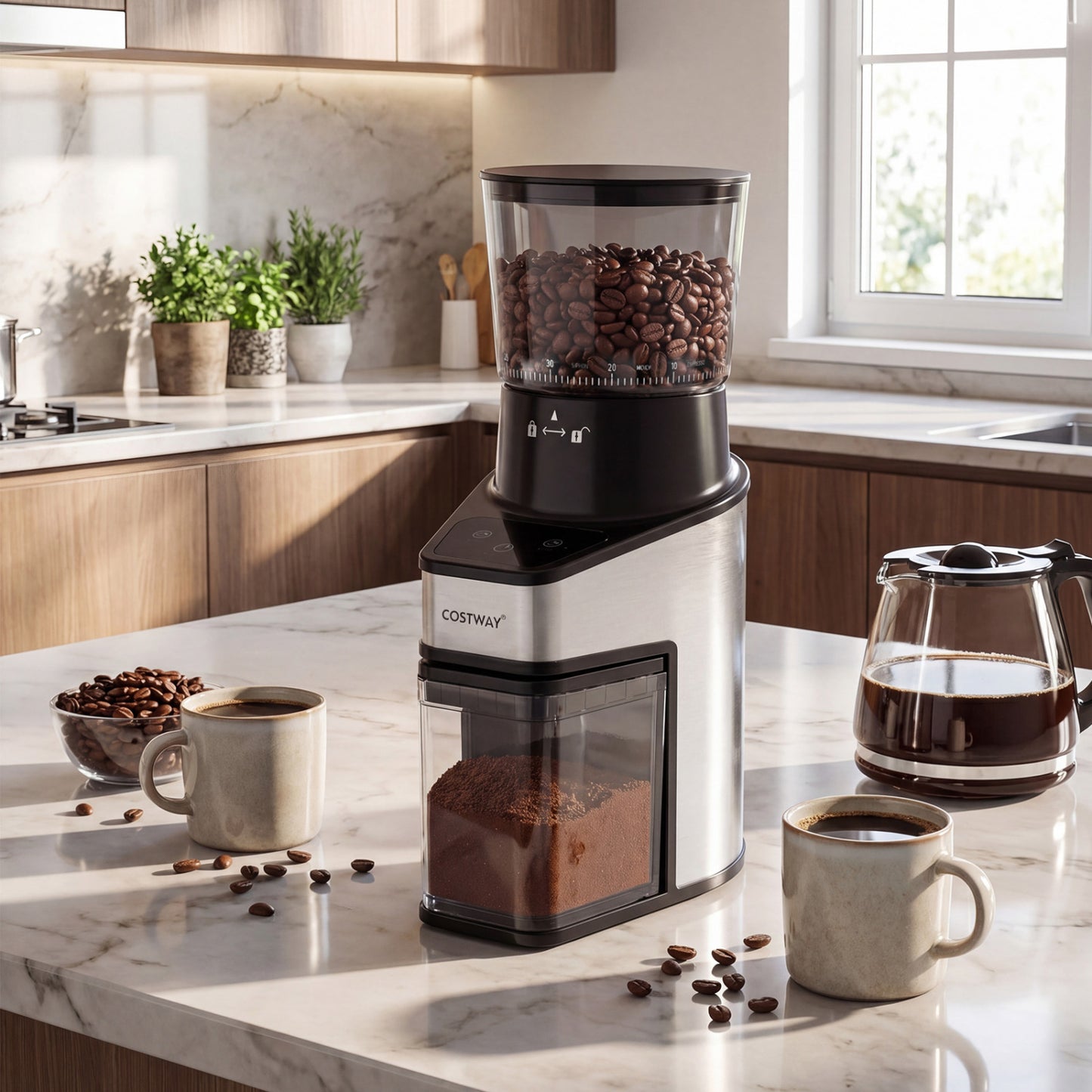 Conical Burr Coffee Grinder, 60 Grinding Settings, Digital Display, Silver Juicers & Coffee Machines at Gallery Canada