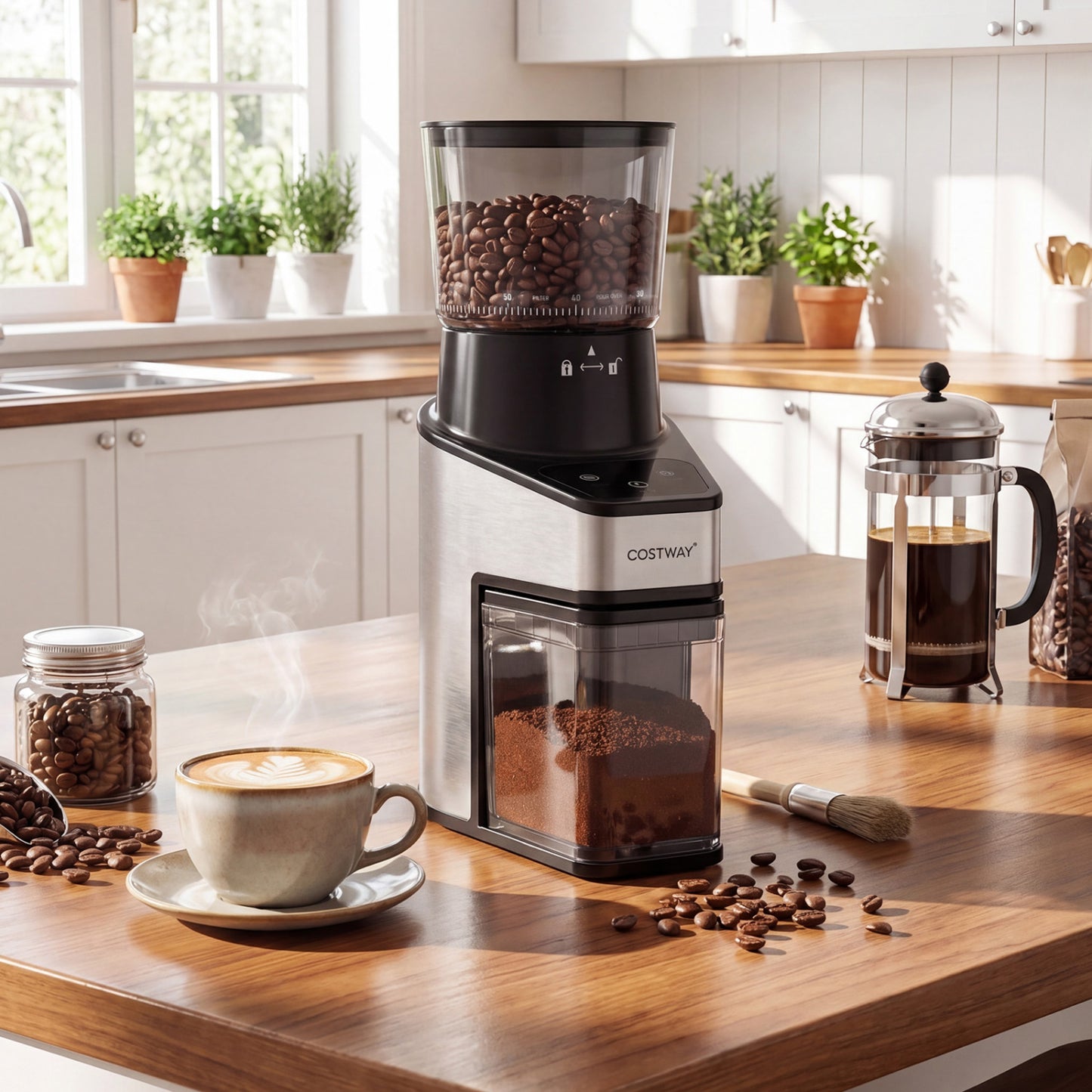 Conical Burr Coffee Grinder, 60 Grinding Settings, Digital Display, Silver Juicers & Coffee Machines at Gallery Canada