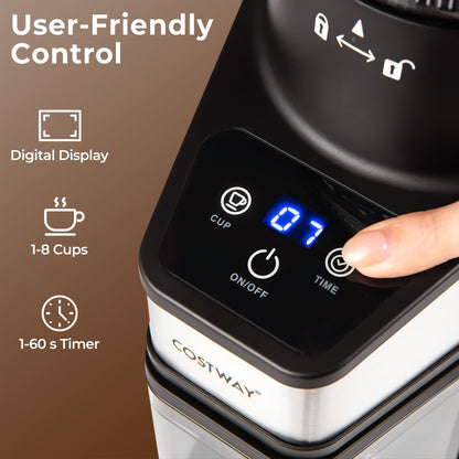 Conical Burr Coffee Grinder, 60 Grinding Settings, Digital Display, Silver Juicers & Coffee Machines at Gallery Canada