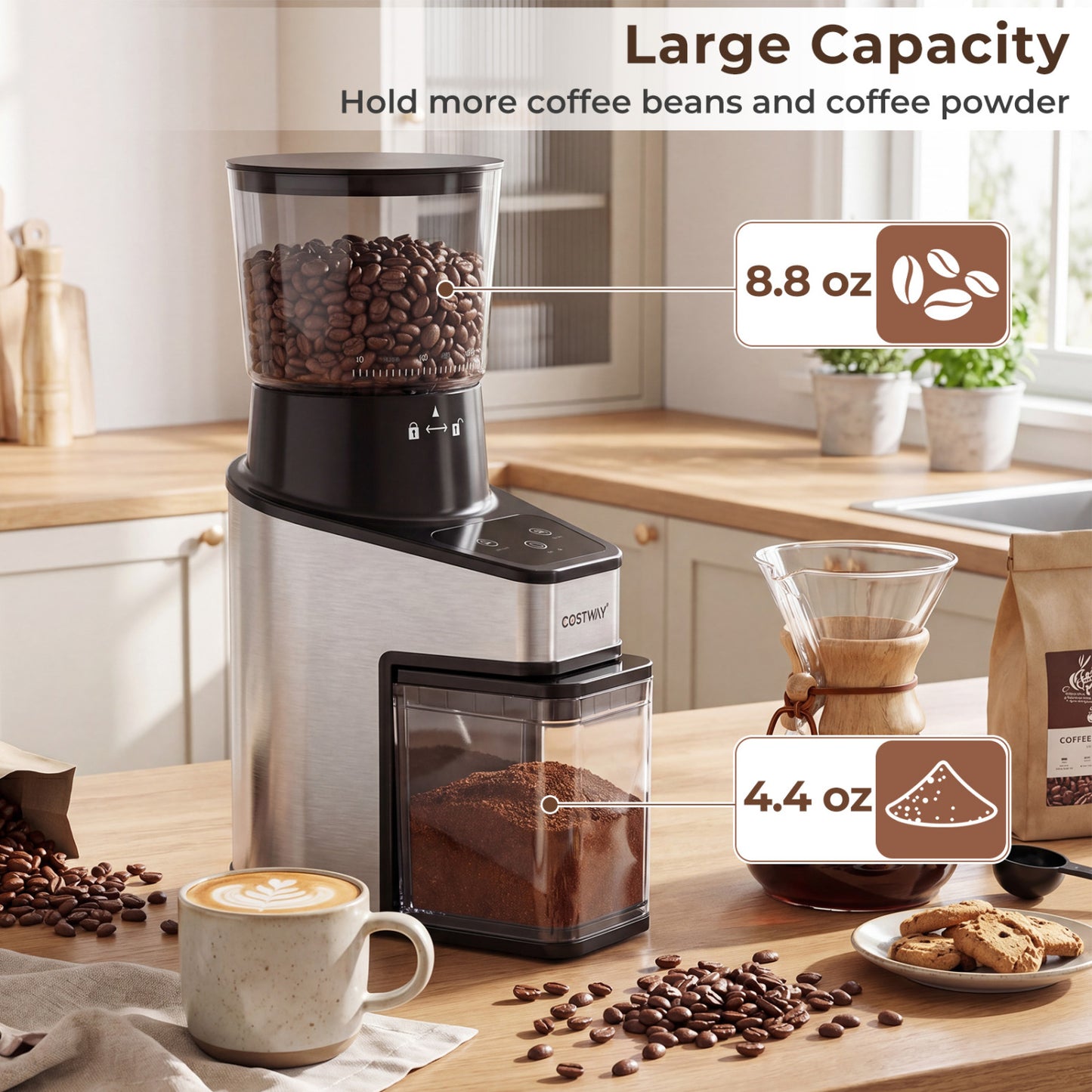 Conical Burr Coffee Grinder, 60 Grinding Settings, Digital Display, Silver Juicers & Coffee Machines at Gallery Canada