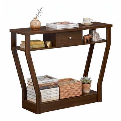 Console Hall Table With Storage Drawer And Shelf, Walnut