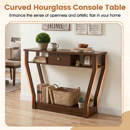 Console Hall Table With Storage Drawer And Shelf, Walnut