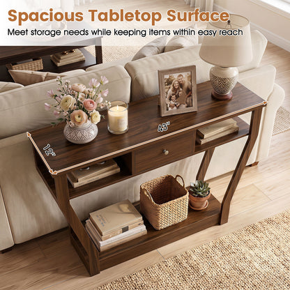 Console Hall Table With Storage Drawer And Shelf, Walnut
