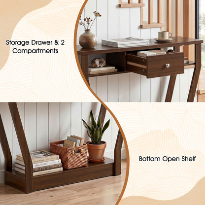 Console Hall Table With Storage Drawer And Shelf, Walnut