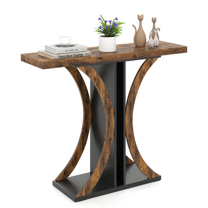 Console Table 39.5 Inch Rectangular Entryway Table with Geometric Frame, Rustic Brown Console Tables Rustic Brown at Gallery Canada