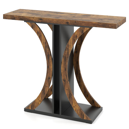 Console Table 39.5 Inch Rectangular Entryway Table with Geometric Frame, Rustic Brown