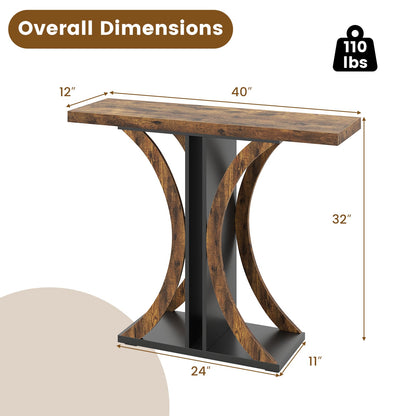 Console Table 39.5 Inch Rectangular Entryway Table with Geometric Frame, Rustic Brown