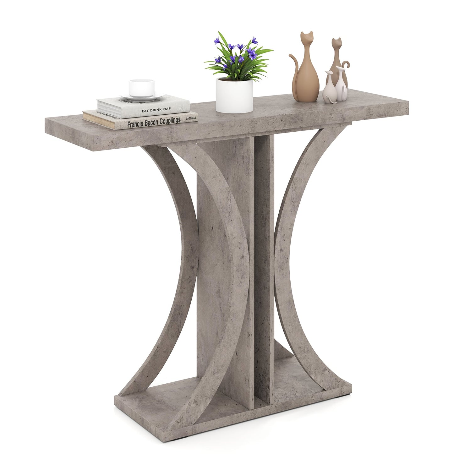 Console Table 39.5 Inch Rectangular Entryway Table with Geometric Frame, Gray