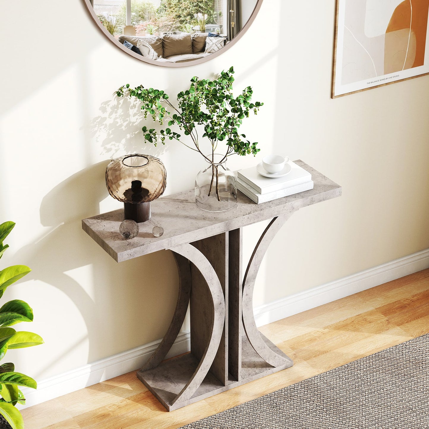 Console Table 39.5 Inch Rectangular Entryway Table with Geometric Frame, Gray