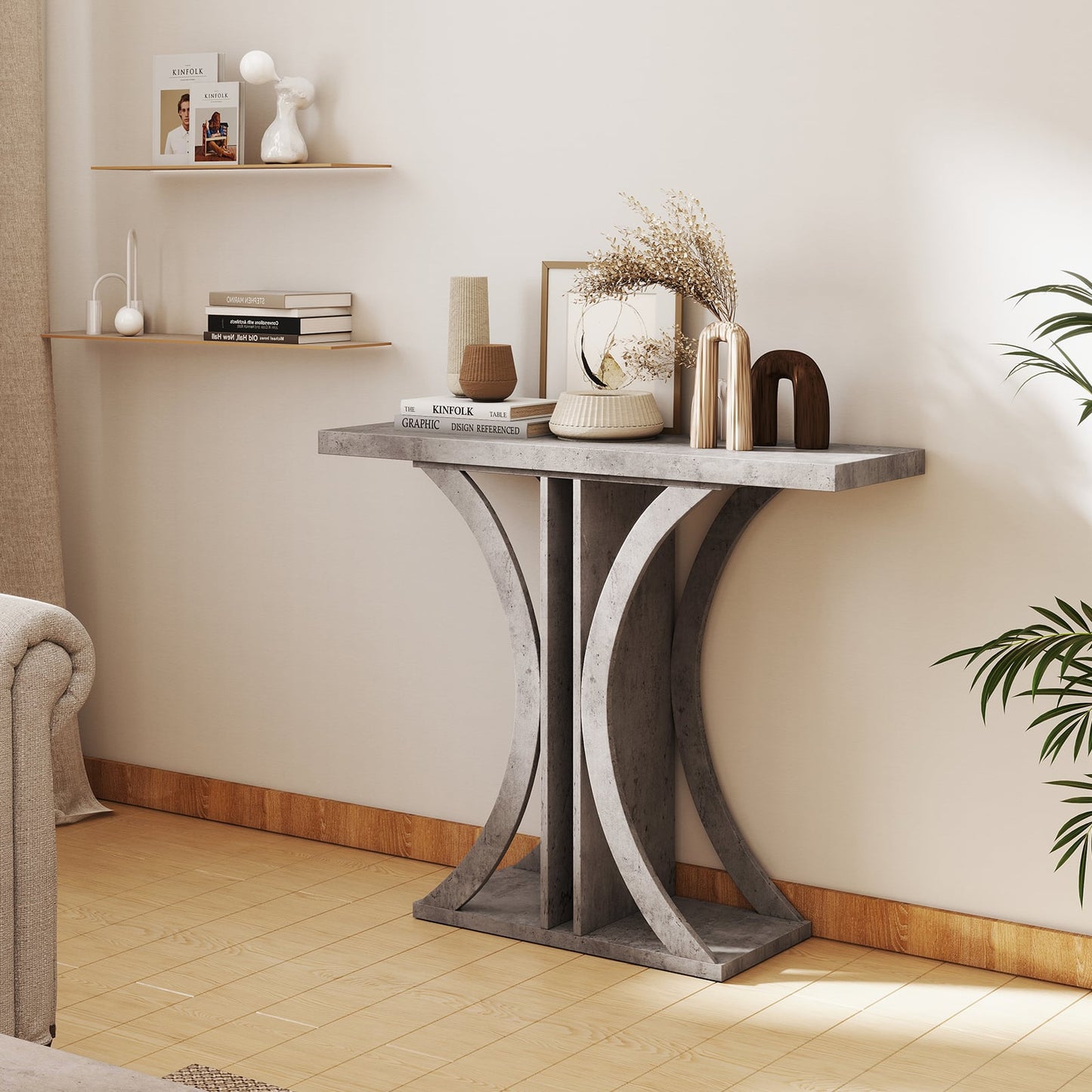 Console Table 39.5 Inch Rectangular Entryway Table with Geometric Frame, Gray